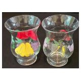 LR - Set of 6 Hand Painted Fruit Glasses and 2 Square Ceramic Serving Bowls
