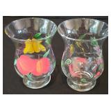 LR - Set of 6 Hand Painted Fruit Glasses and 2 Square Ceramic Serving Bowls