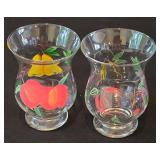 LR - Set of 6 Hand Painted Fruit Glasses and 2 Square Ceramic Serving Bowls