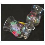 LR - Set of 6 Hand Painted Fruit Glasses and 2 Square Ceramic Serving Bowls