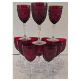 LR - Set of 12 Ruby Red Crystal Wine Goblets with Clear Stems, 8 Inch