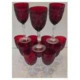 LR - Set of 12 Ruby Red Crystal Wine Goblets with Clear Stems, 8 Inch