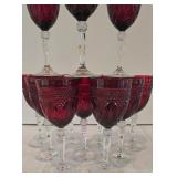 LR - Set of 12 Ruby Red Crystal Wine Goblets with Clear Stems, 8 Inch