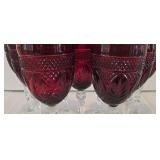 LR - Set of 12 Ruby Red Crystal Wine Goblets with Clear Stems, 8 Inch