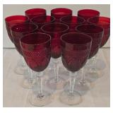 LR - Set of 12 Ruby Red Crystal Wine Goblets with Clear Stems, 8 Inch