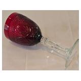 LR - Set of 12 Ruby Red Crystal Wine Goblets with Clear Stems, 8 Inch