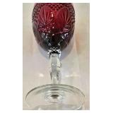 LR - Set of 12 Ruby Red Crystal Wine Goblets with Clear Stems, 8 Inch