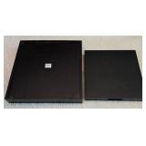 LR - Decorative Wooden Tray, Pair of 24 Inch Metal Candlesticks, and LED Candle