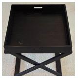 LR - Decorative Wooden Tray, Pair of 24 Inch Metal Candlesticks, and LED Candle
