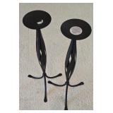 LR - Decorative Wooden Tray, Pair of 24 Inch Metal Candlesticks, and LED Candle