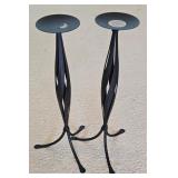 LR - Decorative Wooden Tray, Pair of 24 Inch Metal Candlesticks, and LED Candle