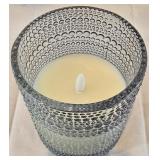 LR - Decorative Wooden Tray, Pair of 24 Inch Metal Candlesticks, and LED Candle