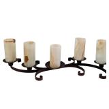 LR - 19-Inch Metal Scrollwork Pillar Candle Holder with 5 Onyx Cylinders
