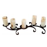 LR - 19-Inch Metal Scrollwork Pillar Candle Holder with 5 Onyx Cylinders