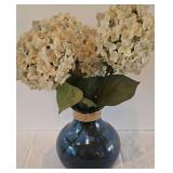 LR - Pair of Decorative Vases and Faux Hydrangea Floral Arrangement