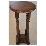 LR - Vintage Wood Pedestal Side Table with Turned Legs