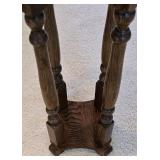 LR - Vintage Wood Pedestal Side Table with Turned Legs