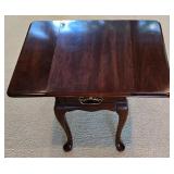 LR - Vintage Mersman Drop-Leaf Side Table with Drawer and Brass Handle