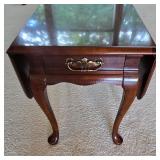 LR - Vintage Mersman Drop-Leaf Side Table with Drawer and Brass Handle