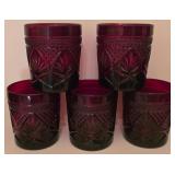 G - Set of 14 Vintage Ruby Red Pressed Glass Mugs, Tumblers, Creamer, and Sugar Bowl