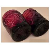 G - Set of 14 Vintage Ruby Red Pressed Glass Mugs, Tumblers, Creamer, and Sugar Bowl