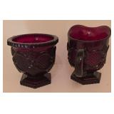 G - Set of 14 Vintage Ruby Red Pressed Glass Mugs, Tumblers, Creamer, and Sugar Bowl