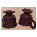 G - Set of 14 Vintage Ruby Red Pressed Glass Mugs, Tumblers, Creamer, and Sugar Bowl