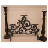 K - Pedestal Candelabra and Pair of Tall Metal Candlesticks Set