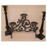 K - Pedestal Candelabra and Pair of Tall Metal Candlesticks Set