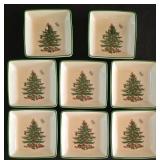 H - Spode Christmas Tree Entertaining Set with Bowls, Trays, Bell, Candleholders, Spoons, and Linen Napkins