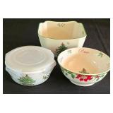 H - Spode Christmas Tree Entertaining Set with Bowls, Trays, Bell, Candleholders, Spoons, and Linen Napkins
