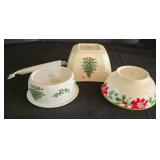 H - Spode Christmas Tree Entertaining Set with Bowls, Trays, Bell, Candleholders, Spoons, and Linen Napkins