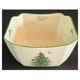 H - Spode Christmas Tree Entertaining Set with Bowls, Trays, Bell, Candleholders, Spoons, and Linen Napkins