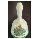 H - Spode Christmas Tree Entertaining Set with Bowls, Trays, Bell, Candleholders, Spoons, and Linen Napkins