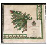 H - Spode Christmas Tree Entertaining Set with Bowls, Trays, Bell, Candleholders, Spoons, and Linen Napkins