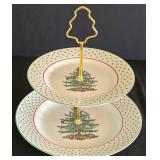 H - Spode Christmas Tree Entertaining Set with Bowls, Trays, Bell, Candleholders, Spoons, and Linen Napkins