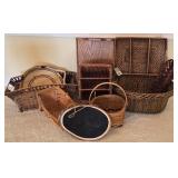 LR - Collection of Woven Baskets, Wooden Tray, and Organizers Including NorthCrest and Longaberger