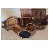 LR - Collection of Woven Baskets, Wooden Tray, and Organizers Including NorthCrest and Longaberger