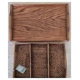 LR - Collection of Woven Baskets, Wooden Tray, and Organizers Including NorthCrest and Longaberger