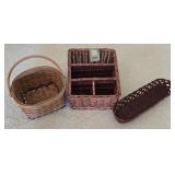 LR - Collection of Woven Baskets, Wooden Tray, and Organizers Including NorthCrest and Longaberger
