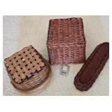 LR - Collection of Woven Baskets, Wooden Tray, and Organizers Including NorthCrest and Longaberger