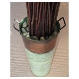 LR - Decorative Planter with Metal Vase, River Rocks, and Tall Natural Branches Display