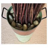 LR - Decorative Planter with Metal Vase, River Rocks, and Tall Natural Branches Display