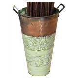 LR - Decorative Planter with Metal Vase, River Rocks, and Tall Natural Branches Display