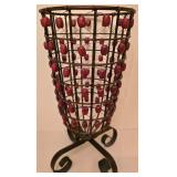 H - Pair of 14-Inch Beaded Metal Vases and 6-Inch Red Terracotta Flower Vase