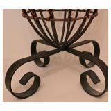 H - Pair of 14-Inch Beaded Metal Vases and 6-Inch Red Terracotta Flower Vase