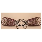 H - Pair of 14-Inch Beaded Metal Vases and 6-Inch Red Terracotta Flower Vase