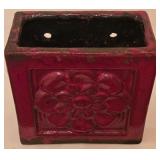 H - Pair of 14-Inch Beaded Metal Vases and 6-Inch Red Terracotta Flower Vase