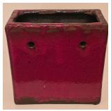 H - Pair of 14-Inch Beaded Metal Vases and 6-Inch Red Terracotta Flower Vase