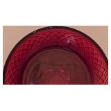 H - Set of 8 Vintage Ruby Red Pressed Glass Plates and 8 Bowls with Patterned Design
